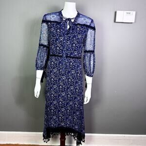 Elie Tahari dress Size 4 cottagecore feminine sheer fringe longline whimsigoth